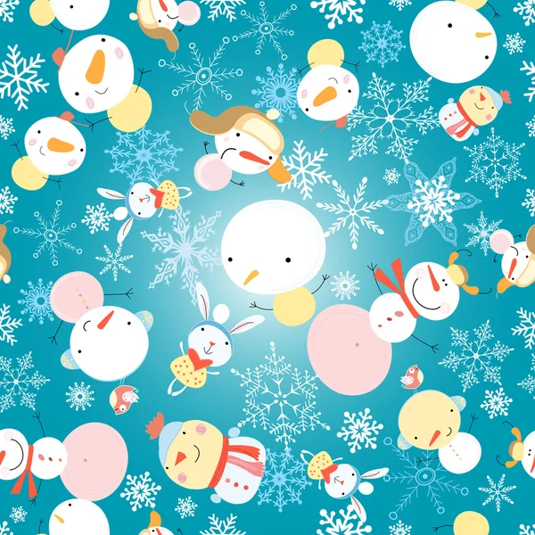 Winter pattern with snowmen — Stock Vector