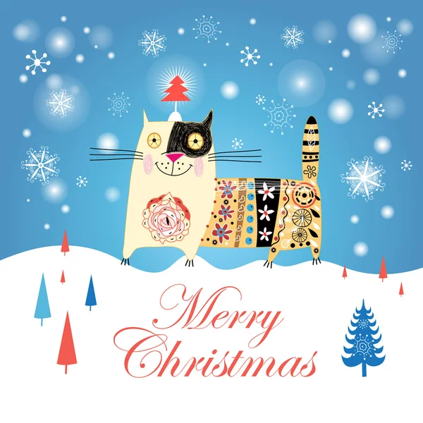 Різдвяна листівка з котом — стоковий вектор