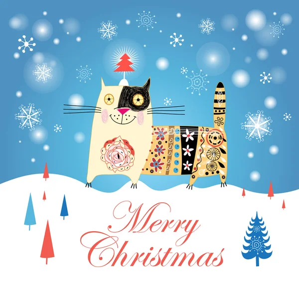 Kerstkaart met een kat — Stockvector