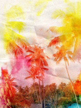 suluboya ve palmiye ağaçlarının silhouettes 