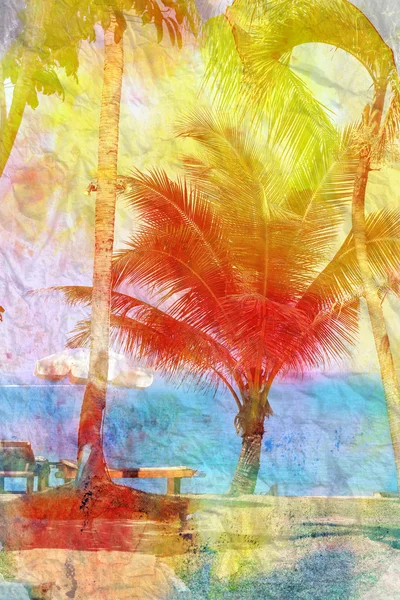 Watercolor landscape with palm trees retro — Stock Photo, Image