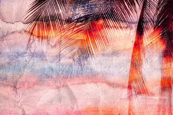 Retro aquarel palm verlaat — Stockfoto