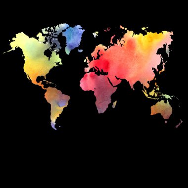 Vektör suluboya harita üzerinde siyah bir arka plan