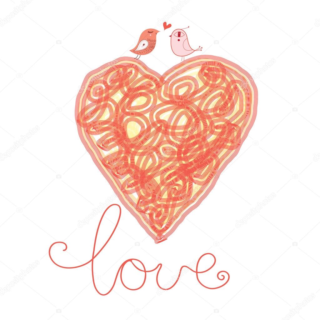 Dessin A La Main Coeur Amour Avec Des Cœurs Rouges Et Blancs Et Des Fleurs Sur Fond Clair Image Vectorielle Tanor C