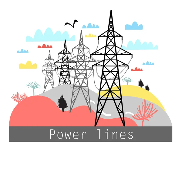 Иллюстрационные башни с линиями электропередач — стоковый вектор