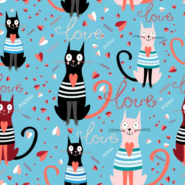 Pattern in love cats — Stock Vector