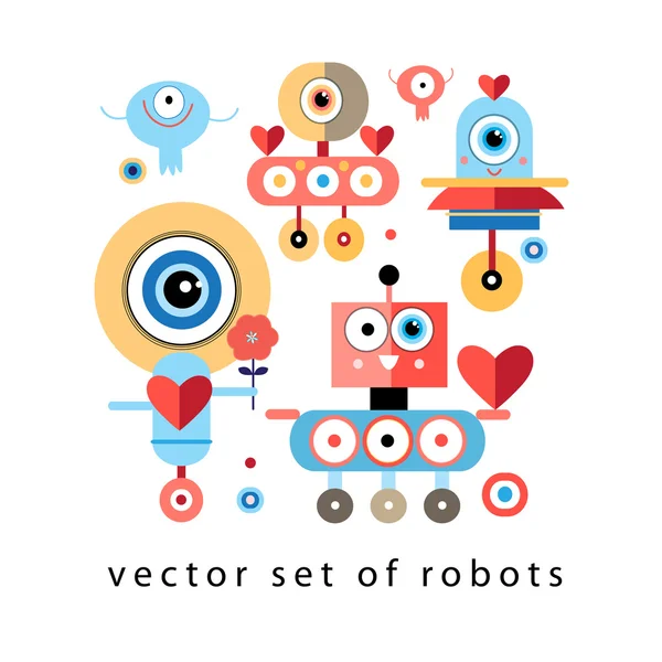 Set of funny robots lovers — Stock Vector