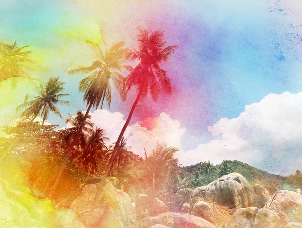 Watercolor silhouettes of palm trees — Stock Photo, Image