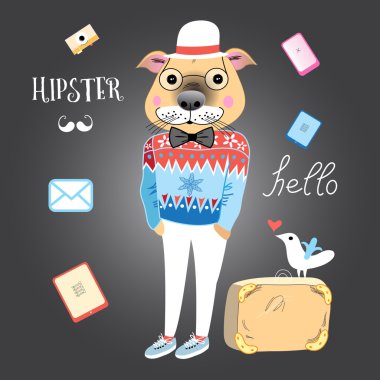 hipster dog clipart