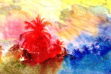 Retro watercolor palm grove clipart