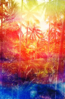 Retro watercolor palm grove clipart