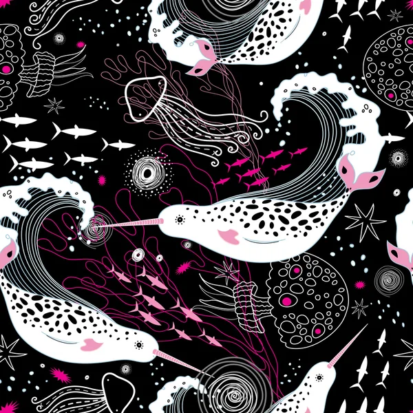 Pattern narwhals — Stock Vector