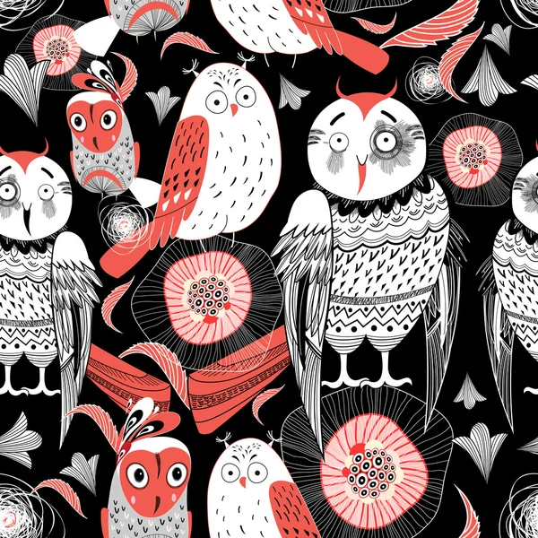 Pattern different owls — Stock Vector