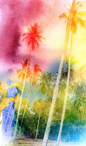 Beautiful watercolor palm trees — Stock Photo, Image