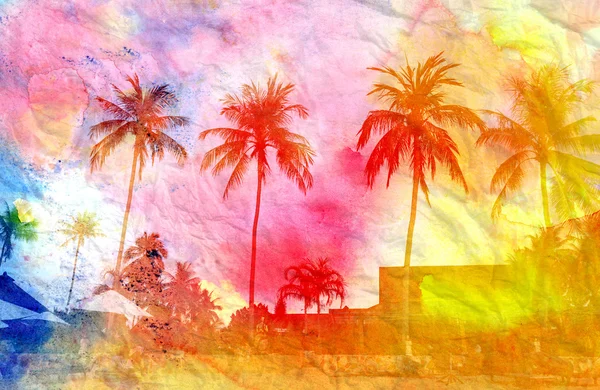 Vacker akvarell palmer — Stockfoto