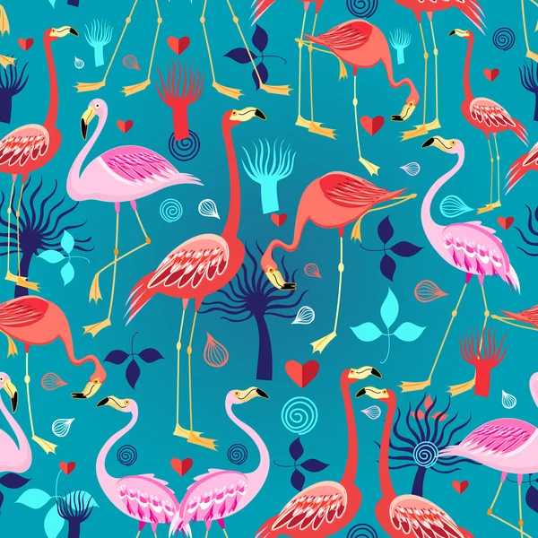 Belos amantes padrão flamingos — Vetor de Stock