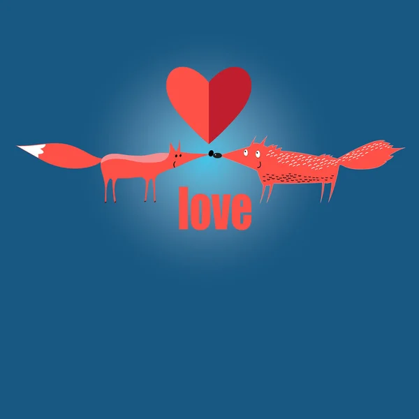 Amor rojo zorros besos — Vector de stock