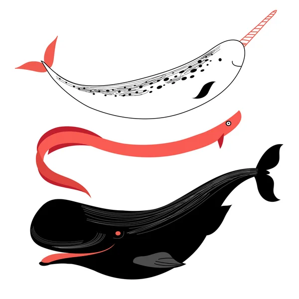 Baleias e peixes marinhos — Vetor de Stock