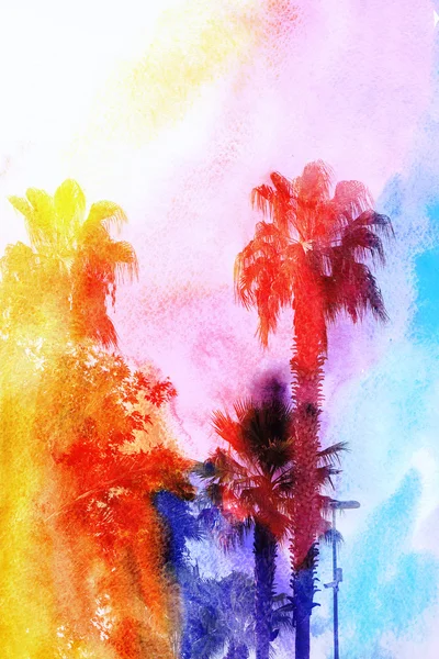 Güzel suluboya palmiye ağaçları — Stok fotoğraf