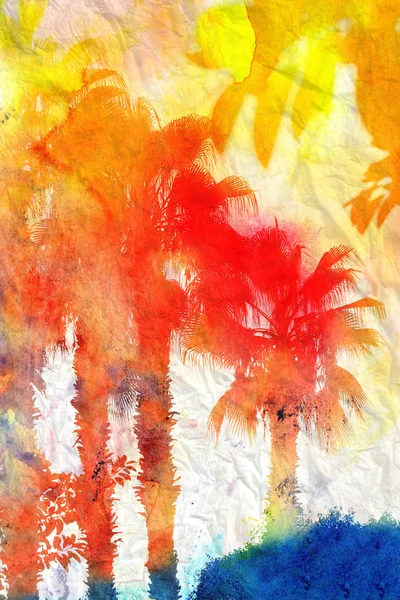 美丽的水彩画棕榈树 — 图库照片
