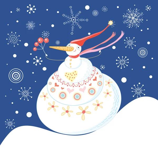 Christmas greeting card with snowman — Stock Vector