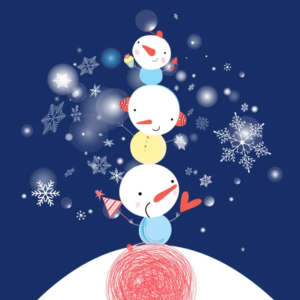 Tarjeta de felicitación de año nuevo con muñeco de nieve — Vector de stock