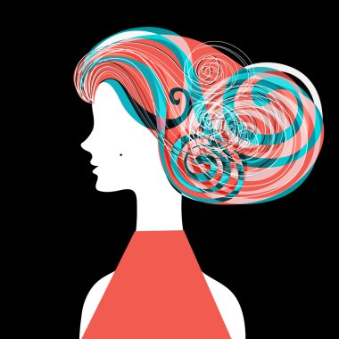 Kıvırcık saçlı kadın siluet