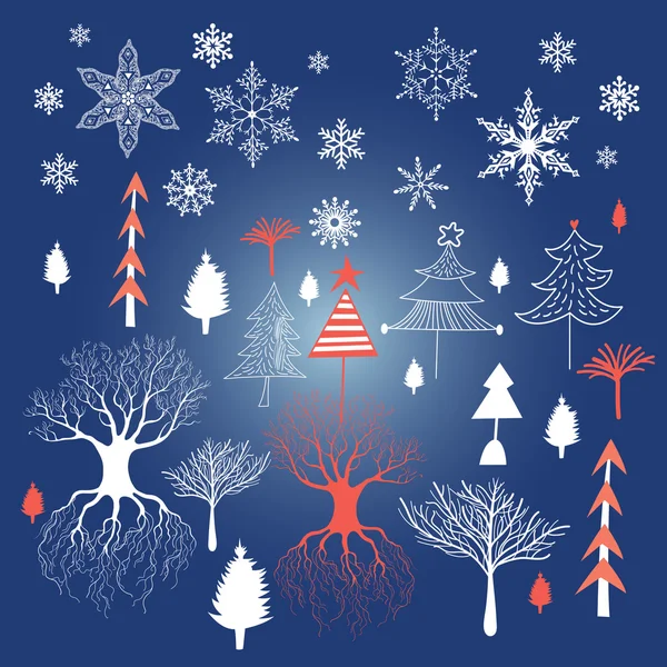Forêt d'hiver de différents arbres — Image vectorielle