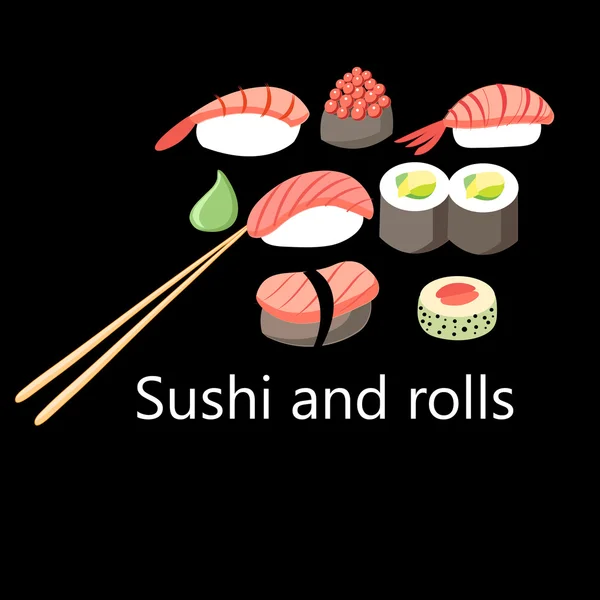 Delicioso sushi japonés y rollos — Archivo Imágenes Vectoriales