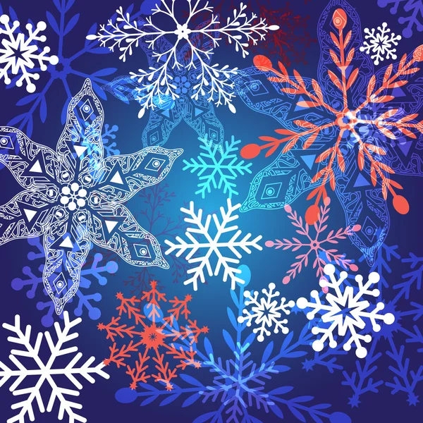 Fondo de invierno con copos de nieve — Vector de stock