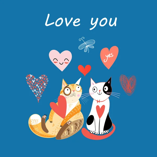 Koty miłość i serce — Wektor stockowy