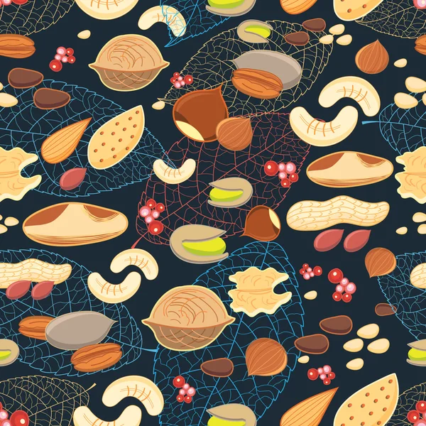Яркий узор из различных орехов — стоковый вектор
