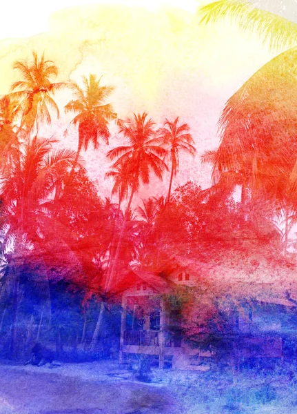 Watercolor retro palms — Stock Photo, Image