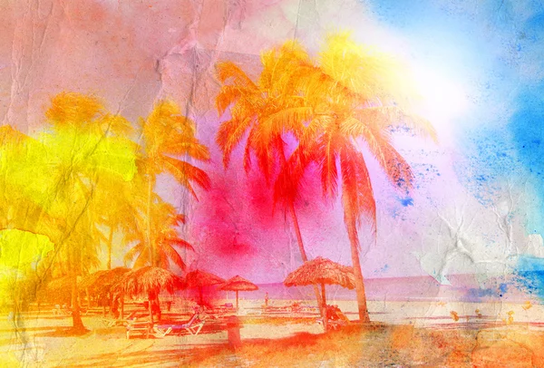Akwarela palmy retro — Zdjęcie stockowe