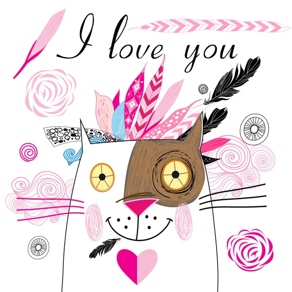 Postcard in love with a cat — Stock Vector