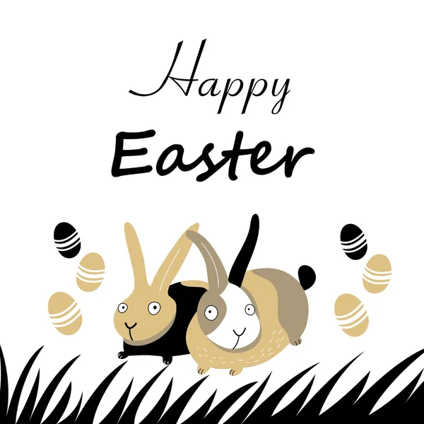 Tarjeta de Pascua con conejos y huevos — Archivo Imágenes Vectoriales