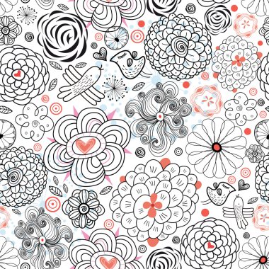 Kuş aşık ile grafik çiçek desenli