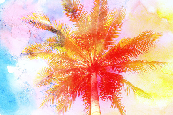 watercolor retro palm