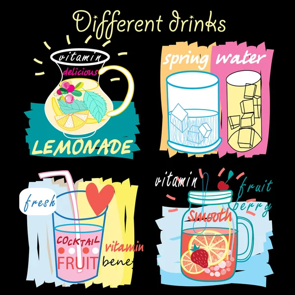 Différentes boissons aux fruits — Image vectorielle