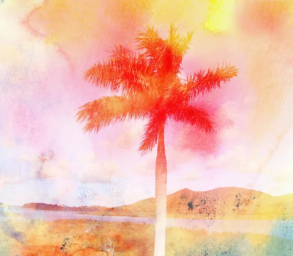 Akvarell retro tropiska palmer — Stockfoto
