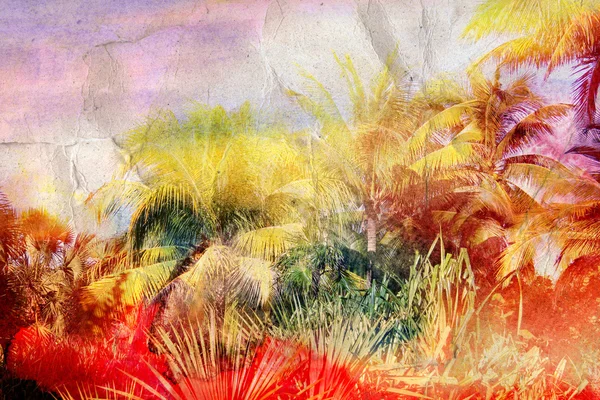 Akvarel retro tropických palem — Stock fotografie