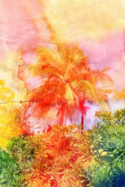 Aquarela palmeiras tropicais retro — Fotografia de Stock