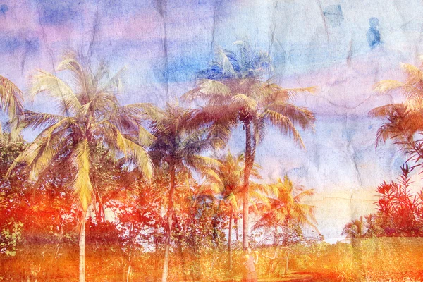 watercolor retro tropical palms