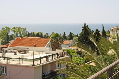 Kasaba Bar, Karadağ, Gösterim Adriyatik Denizi'nin panoramik cityscape