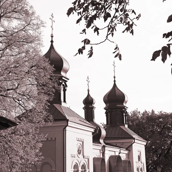 Ogród botaniczny i w pobliżu stacji metra Wydubicki w Kijowie są starożytne i klasztor Świętej Trójcy-St Jonasz w upadku, gdzie mnisi modlili i obywateli — Zdjęcie stockowe