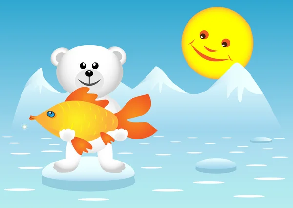 Ours polaire et poissons — Image vectorielle