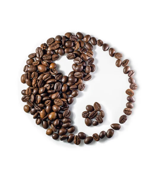 Yin Yang Symbool Gemaakt Van Koffiebonen Witte Achtergrond — Stockfoto