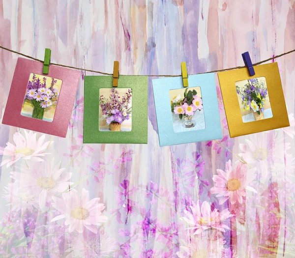 Beautiful photos of bouquets of flowers within a clothes pegs on Stock Picture