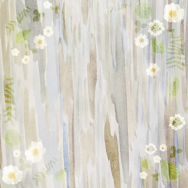 Rama z białe stokrotki, dzikich róż, liści i płatków na wat — Zdjęcie stockowe