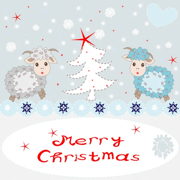 Holiday card with cute sheep and congratulations on a gray backg — Stock Photo, Image